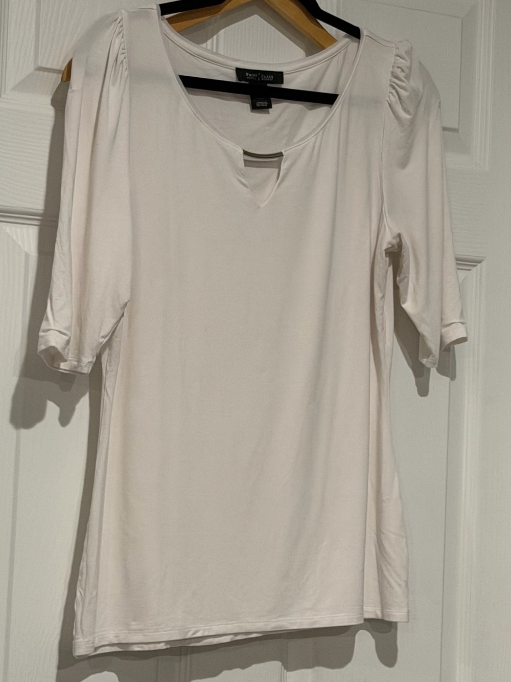 White House Black Market White Short-Sleeve Tee with Keyhole Neck